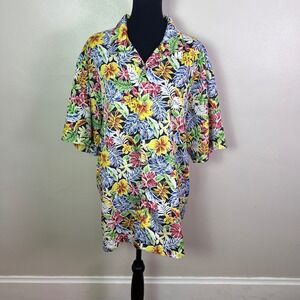 Surf & Swim Co Button Down Shirt XXL Multi Color Tropical Floral Hawaiian Aloha